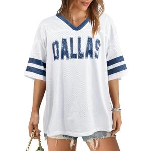 Women Jersey Shirts Football V Neck Shirt Game Day Season Tops Short Sleeve Tee