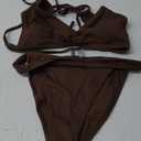 ZAFUL Women Bikini Sets Criss Cross Back Bathing Suit Knot Front Two Piece Swimwear Thong Cheeky Swimsuit Set (Medium, Dark Brown)