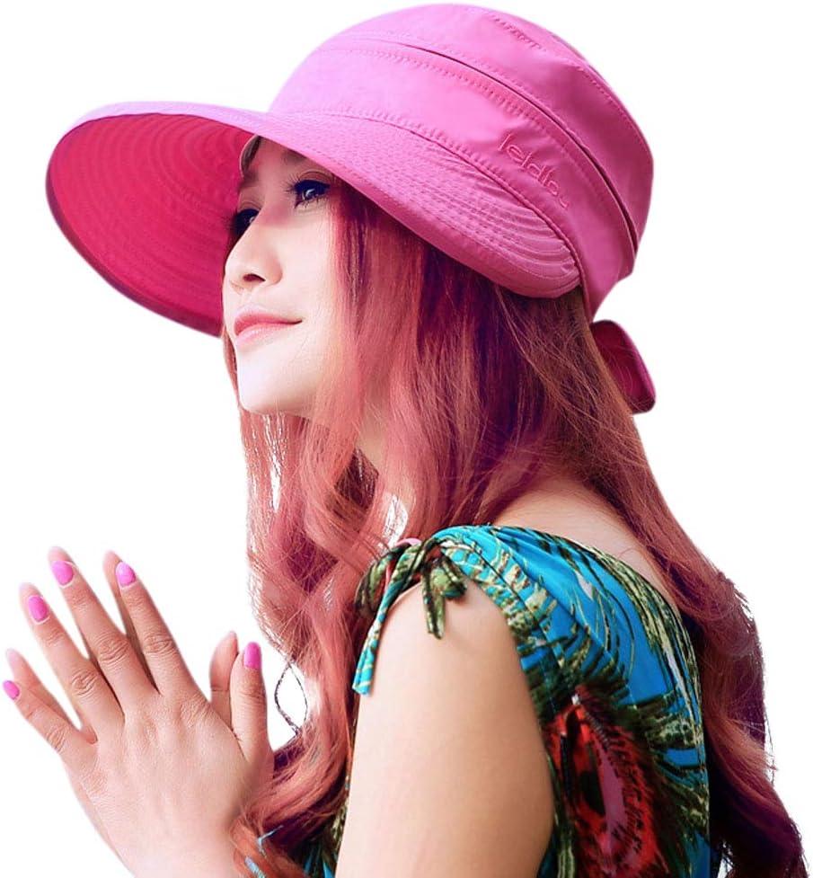 HINDAWI Sun Hats for Women with UV Protection Wide Brim Sun Hat Visor Summer Beach Outdoor Foldable Womens Cap (Pink)