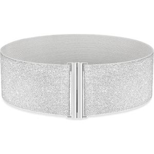 SANSTHS Women Wide Elastic Belts for Dresses Corset Waist Belts Ladies Cinch Belts Thick Stretchy Waistband (Fit Waist Size 37-41 Inches, Silver)