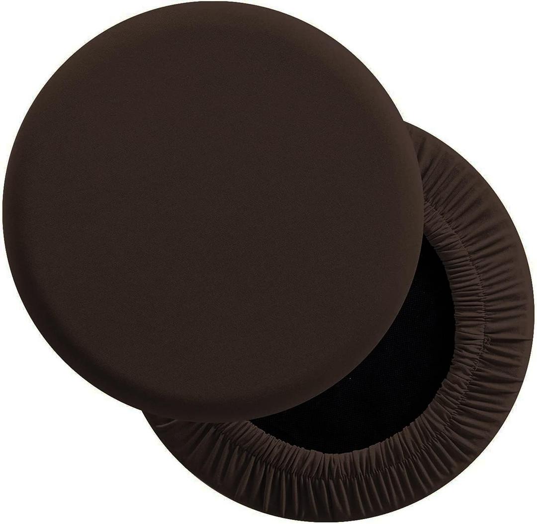 LUSHVIDA Round Bar Stool Covers - Super Soft and Washable Elastic Stool Cushion Slipcover for Dia.14-16" Chair, Set of 2 (14-16.5", Coffee)