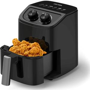 OSTBA 2.5QT Air Fryer for 12 People, Small Air Fryer with 6 Menu Options, Dual Knob Manual Temp & Timer, 3D Rapid Air Circulation, Nonstick & Dishwasher Safe Basket, Oil-Free Healthy Cooking