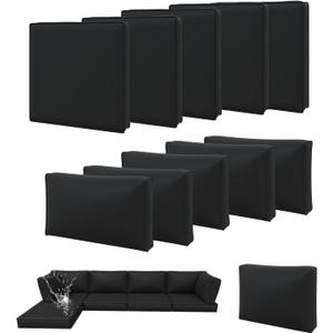 Aoxun 11pcs Patio Cushion Covers Replacement, Waterproof Outdoor Furniture Cushion Covers with Zipper and Non-Slip Bottom, Patio Sofa Couch 3 Sizes for Patio Sectional, Covers Only (Black)