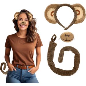 Brown Monkey Costume Accessory Chimp Ears Tail Set Kit Zoo Animal Adult Child