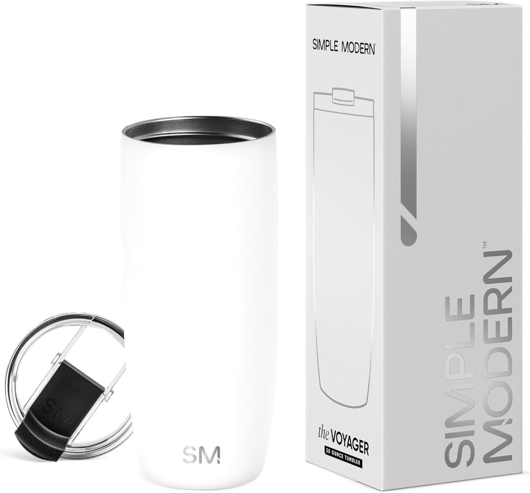 Simple Modern Travel Coffee Mug Tumbler with Flip Lid | Reusable Insulated Stainless Steel Cold Brew Iced Coffee Cup Thermos | Gifts for Women Men Him Her | Voyager Collection | 20oz | Winter White