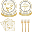 Tcoyodw Happy Engagement Party Tableware Set 96 Pcs Engagement Disposable Plates Napkins Forks She Said Yes Wedding Bridal Shower Decorations Serve 24 Guests