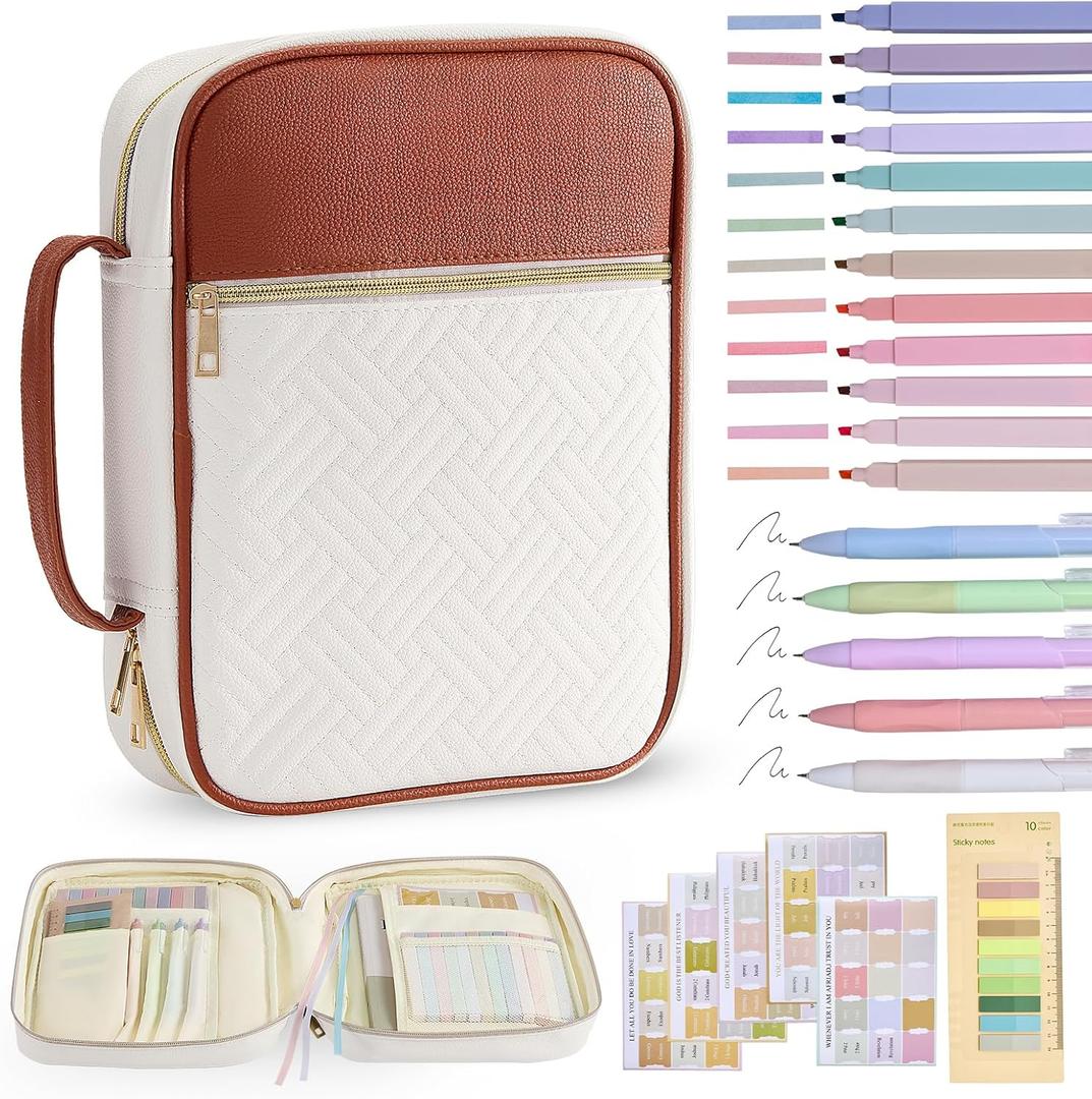 Bible Cover Bible Book Cover Bible Case for Women Canvas Carrying Case Book Protector Quilted Vegan Leather Bible Covers Study Supplies Accessories Christian Gift (Brown, One Size)