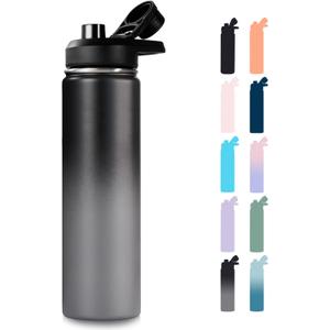 24 oz Insulated Water Bottle with Handle, 304 Stainless Steel Water Bottles with Wide Mouth, Double Wall Vacuum Sports Water Bottle, BPA Free, Keep Cold and Hot, Black/Gray
