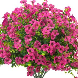 Grunyia Artificial Fake Flowers for Outdoor Spring Decoration, 16 Bundles Faux Silk Colorful Daisy UV Resistant Realistic for Outside Porch Patio Home Yard Garden Planters Pots Window Box (Red Purple)