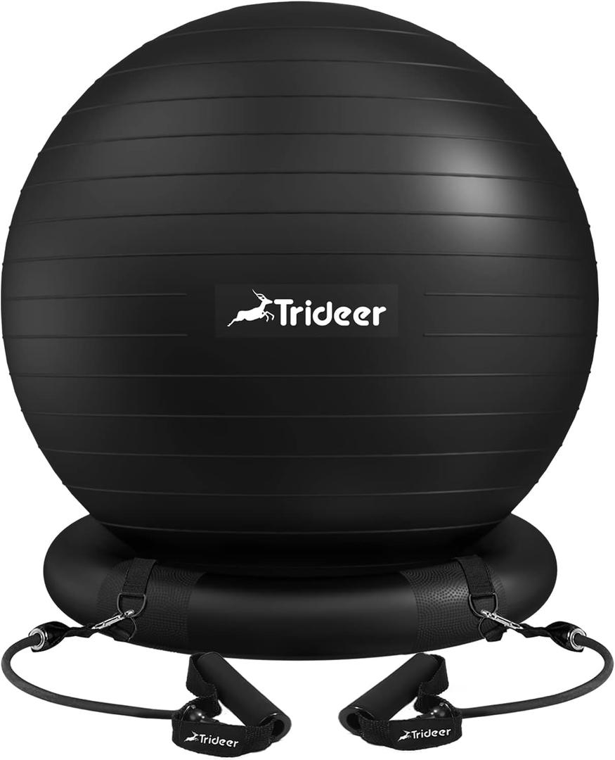 Trideer Ball Chair - Yoga Ball with Base & Bands for Home Gym Workout (XL(27-30ines/68-75cm), Black)