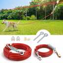 Heavy Duty Aerial Dog Tie Out Trolley System for Small to Large Dogs - Run Cable 100ft /75ft Zipline with 10ft Runner Cable Great for Yard (Red, 100 ft for one Dog up to 200 lbs)