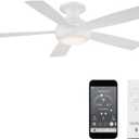 WAC Smart Fans Odyssey Indoor and Outdoor 5-Blade Flush Mount Smart Home Ceiling Fan 52in Matte White with 3000K LED Light Kit and Remote Control works with Alexa and iOS or Android App, Matte White
