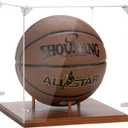 Basketball Display Case, Thickened UV Protection Clear Acrylic Lid Basketball Holder, Wooden Basketball Base Stand for Autographed Ball