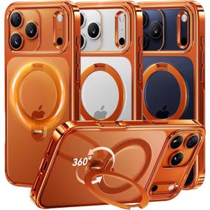 CASEKOO Cosmic Orange Glossy for iPhone 17 Pro Max Case [360 Spin Magnetic Stand][Fit for MagSafe][17FT Military Protection] Slim Hand-Polished Frame Titanium Alloy Sturdy Stand 6.9", Cosmic Orange
