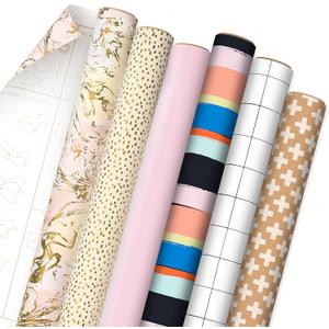 Hallmark Wrapping Paper with Cutlines on Reverse (6 Rolls: 135 Square Feet Total) Pink, Gold, Stripes, Kraft Brown, Black and White Plaid for Birthdays, Baby Showers, Bridal Showers, Mother's Day