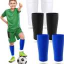 Boyiee 3 Pairs Kids Shin Guard Sleeves Youth Soccer Shin Guard Socks Breathable Calf Covers Holders Soccer Socks with Pockets (Small, White, Black, Blue)