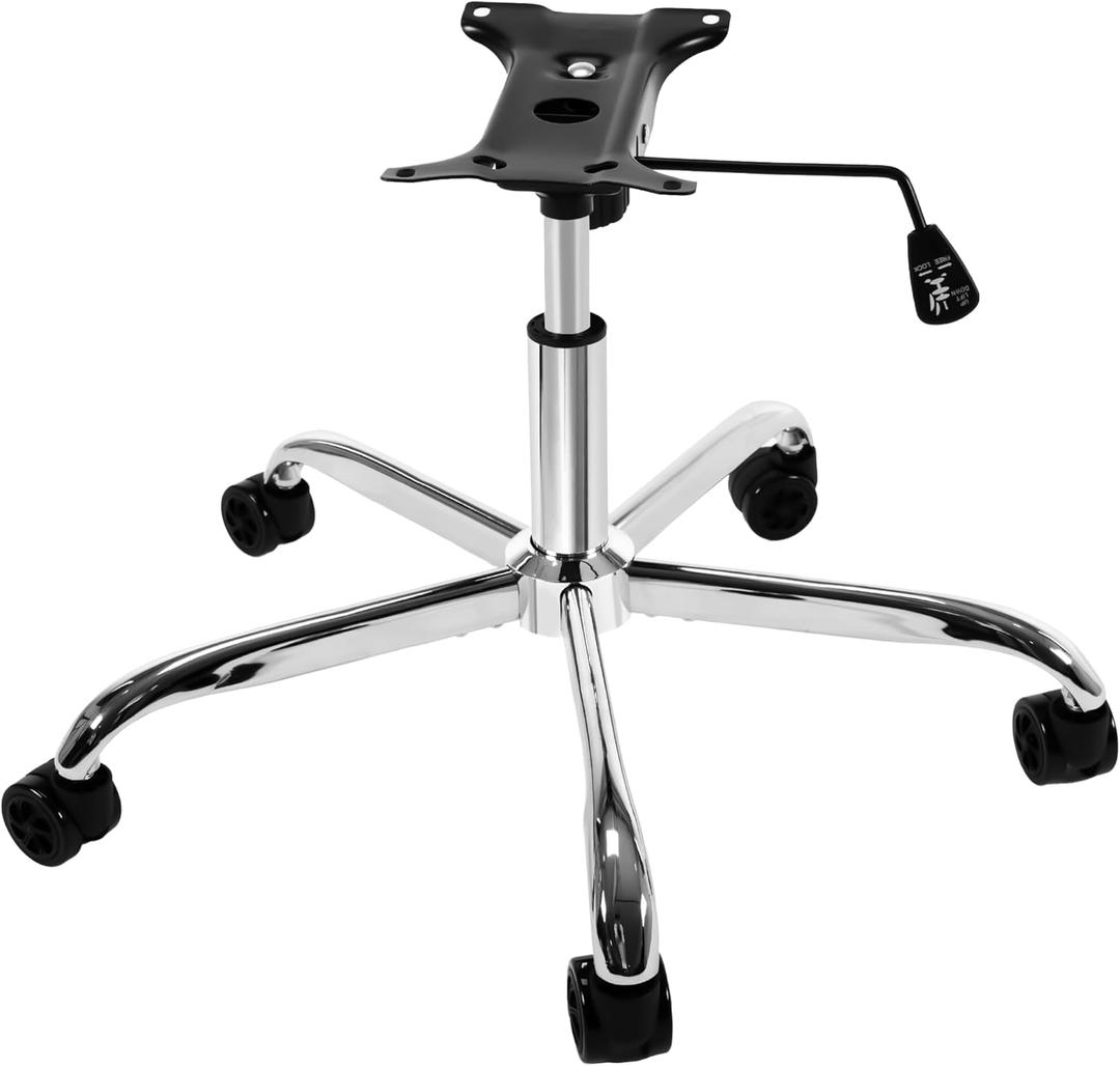Frassie Office Gaming Chair Metal Base Replacement with Bottom Plate Stand Cylinder, 5 Wheels (Silver)