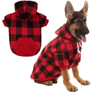 KOOLTAIL Plaid Dog Hoodie Pet Clothes Sweater with Hat and Pocket for Small Medium Large Size Dogs, Soft Winter Warm Dog Cold Weather Coat, Fleece Fall Dog Hooded Sweatshirt for Puppy Cats, Red L (Large (Pack of 1), Red)
