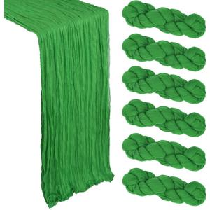 6 Pack Green Cheesecloth Table Runner 10Ft Spring Gauze Cheese Cloth Table Runner 35x120 Inch Boho Sheer Rustic Fabric for Party Decor Baby Shower Wedding Holiday Decorations
