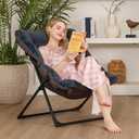 Comfy Saucer Chair for Adults, Soft Faux Fur Bedroom Chair, Accent Dorm Chairs, Flexible Living Room Reading Chairs, Oversized Folding Seat for Teens, X-Large, Navy Blue