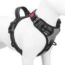 PHOEPET No Pull Dog Harness Medium Reflective Front Clip Vest with Handle,Adjustable 2 Metal Rings 3 Buckles,[Easy to Put on & Take Off](L, Grey) (Gray)