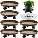 6 Packs 15 Extra-large Plant Caddy Plant Saucers on Wheels Rolling Plant Stands Heavy-duty Plant Dolly Plastic Planter Roller Base Pot Movers Outdoor Plant Tray Coaster, Clear Plant Saucers x 6 (Brown gloss)