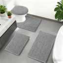 Bathroom Rugs Sets 4 Piece with Toilet Lid Cover, Non Slip Bathroom Mats Extra Soft Chenille Bath Rugs Absorbent Shaggy Rugs Perfect Plush Mats U-Shaped Toilet Rug and Toilet Cover Kitchen,Home Decor (Light Grey)
