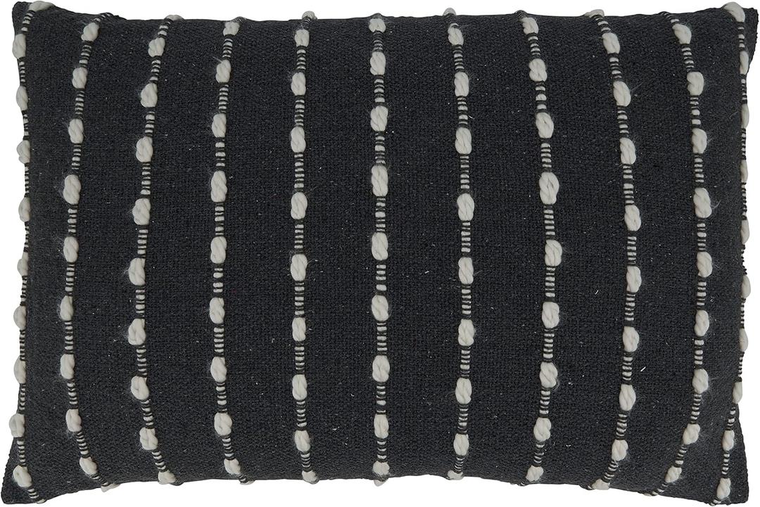SARO LIFESTYLE Chunky Striped Pillow Cover, Black, 16"x24"