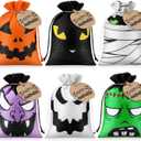 Yerliker 24 Pcs Halloween Burlap Treat Bags with Pumpkin Cards and Drawstring 7 x 5 Inch Halloween Linen Jute Bag Trick or Treat Burlap Candy Pouches for Party Favor (Quirky Style)