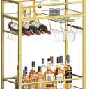 Home Bar Serving Cart, Bar Cart with 2 Mirrored Shelves, MicrowaveCart, Rolling Beverage Cart, Mobile KitchenCart with Wine Rack, Drink Cart for Dinning Room, Living Room, Kitchen, Gold