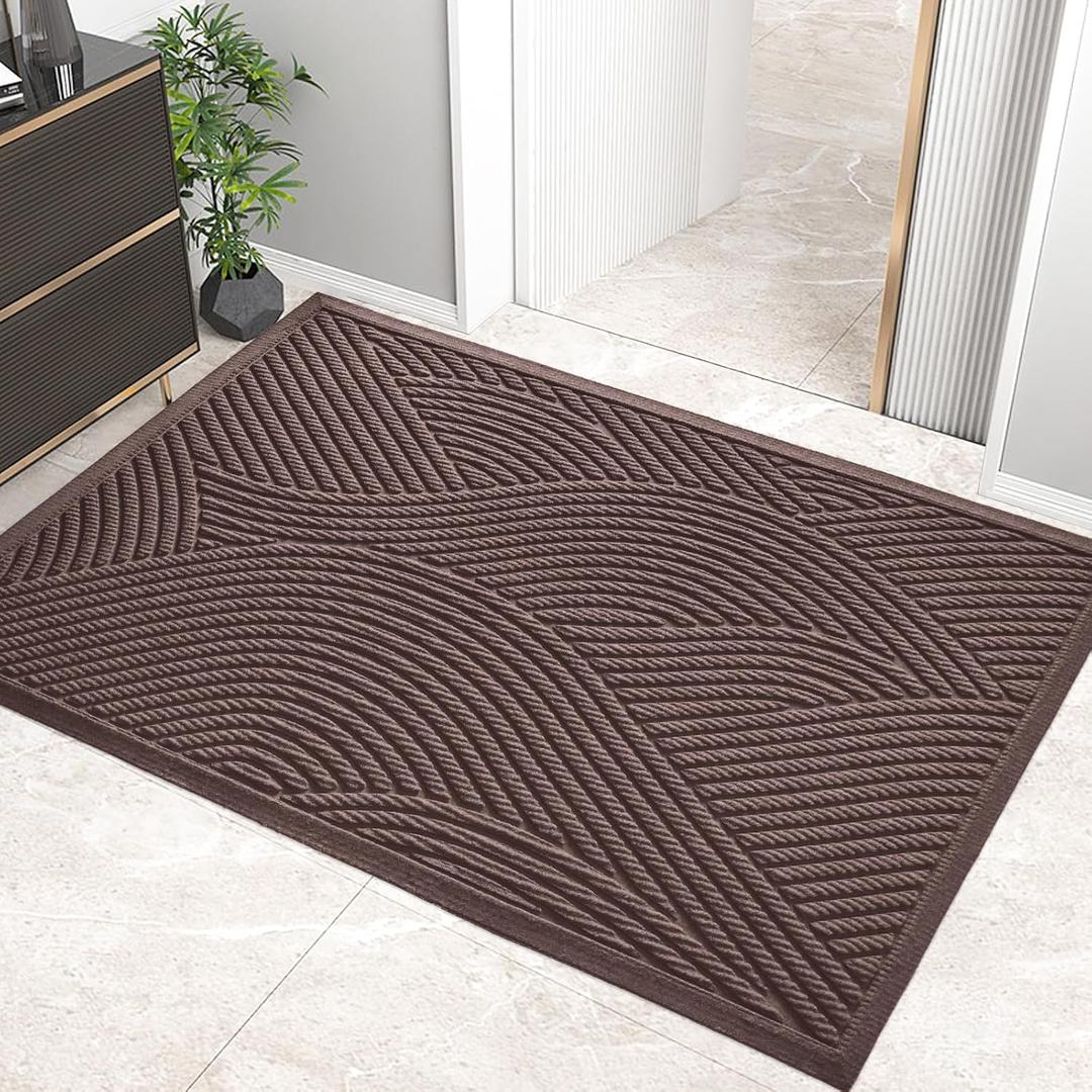 HIYARD Sturdy Front Door Mat, Absorbent Muddy Dirt Resist Welcome Door Mats Outdoor Indoor, Stain and Fade Resistant, Non-Slip Backing Entry Mat Low Profile Doormat for Entryway, 7224, Coffee