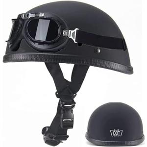 Youth Small Half Shell Helmet-Retro DOT Approved Half Face Motorcycle Helmet Cruiser with Goggles Beanie for Low Profile German Style Helmet Moped Scooter Bike Adult Men Women Helmet, A, XX-Large