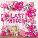 Cowgirl Pink Balloons Arch Garland Kit, 131Pcs Hot Pink Silver Cow Print Last Rodeo Diamond Foil Balloon for Western Disco Cowgirl Birthday Party Bachelorette Baby Bridal Shower Wedding Decorations