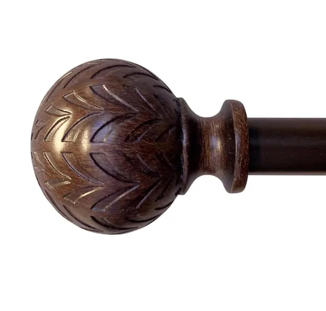 Hermosa 26 in. to 48 in. Adjustable 5/8 in. Single Curtain Rod in Walnut with Finials