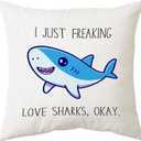 Sidhua Farmhouse Sharks Ocean Animals Themed Pillowcase Decorations for Home, I Just Freaking Love Sharks Okay Shark Throw Pillow Cover 18x18, Love Gifts, Shark Lover Gifts