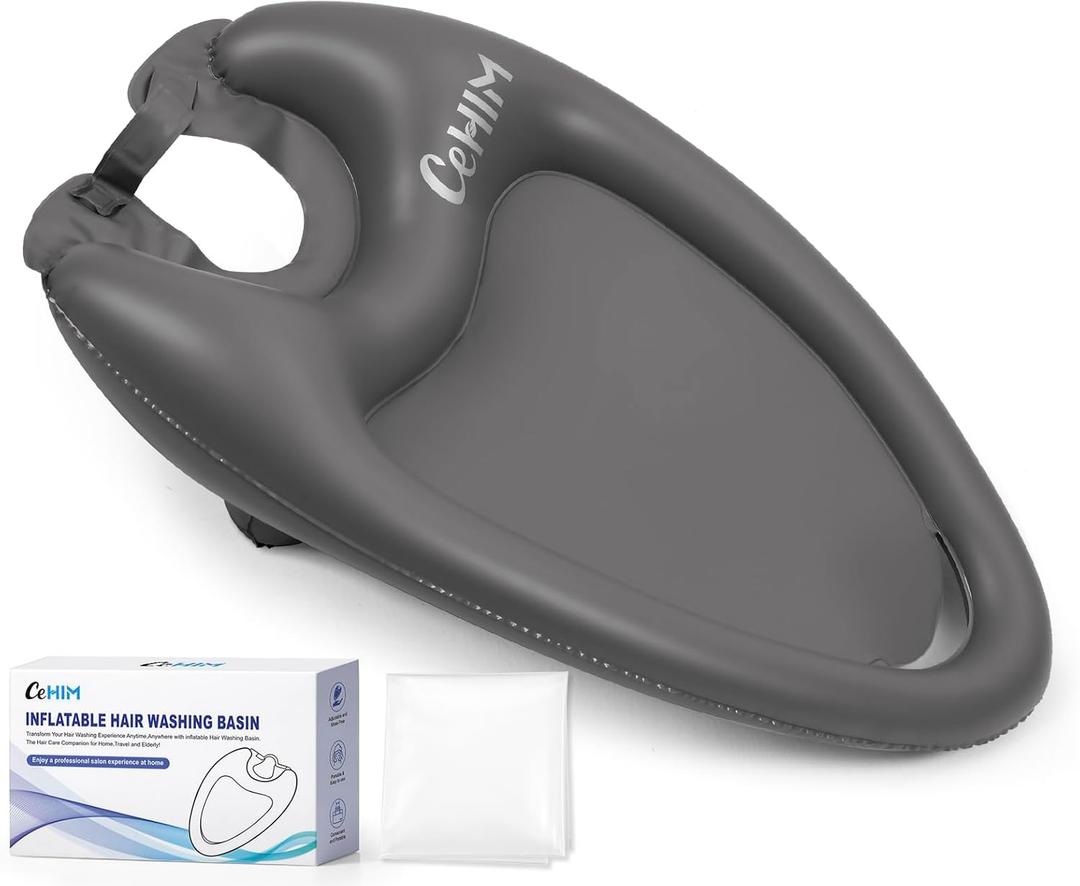 Inflatable Shampoo Basin - Portable Shampoo Bowl, Hair Washing Basin for Bedridden, Disabled, Injured, Hair Wash Tub for Dreadlocks and at Home Sink Washing (Grey, Large) (Gray)