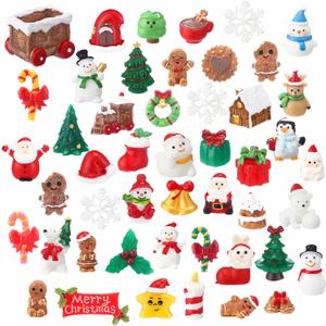 Soulchen 65 Pcs Christmas Miniature Figurines for Crafts Mini Santa Snowman Resin Charms Ornaments Bulk Snowflake Xmas Tree Reindeer Goodie Bag Fillers Gifts for Christmas Winter Party Decoration DIY