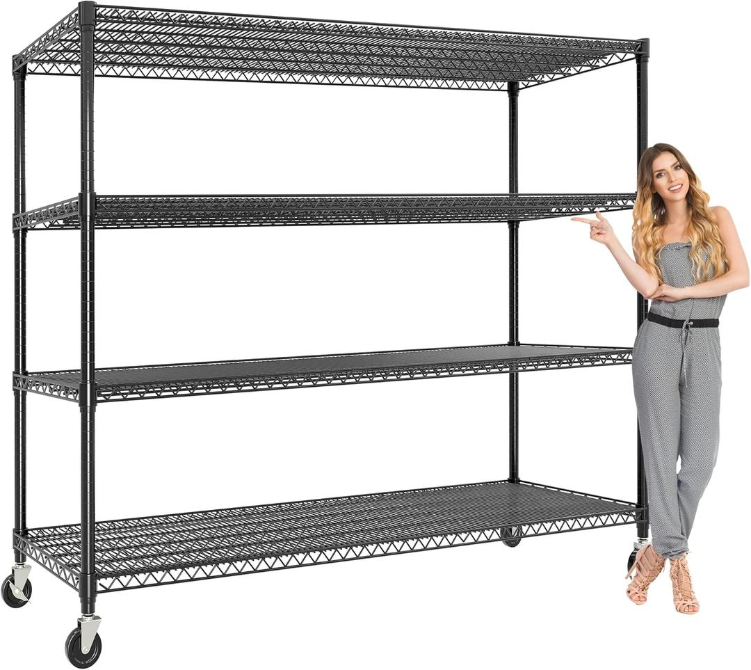 Metal Shelving with Wheels, 2640LBS 4-Tier Heavy Duty Garage Storage Shelves, Adjustable Wire Rack Shelving Unit w/Casters, Rolling Shelf for Home, Workshop, Basement, 74" H24" D60" W