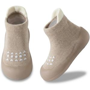 Baby Sock Shoes Toddler Walking Shoes Infant Non-Slip Slippers with Soft Rubber Sole Baby Boys Girls Sneakers (12-18 Months Toddler, Brown)