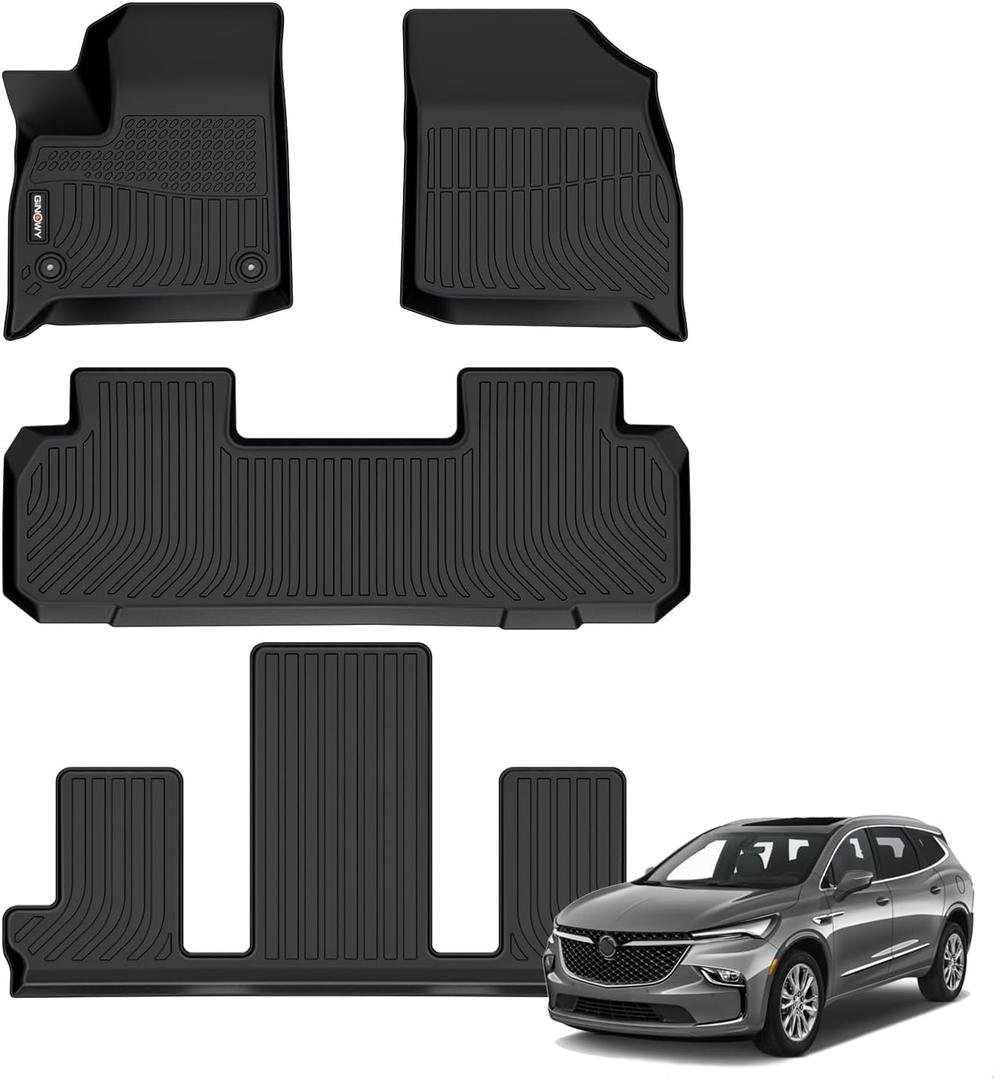 GINOWY-Floor Mats for Buick Enclave 2018-2024, TPE All Weather Mats Enclave with 2nd Row Bucket Seats, Non-Slip Waterproof Winter Enclave Floor Liners Accessories, Black