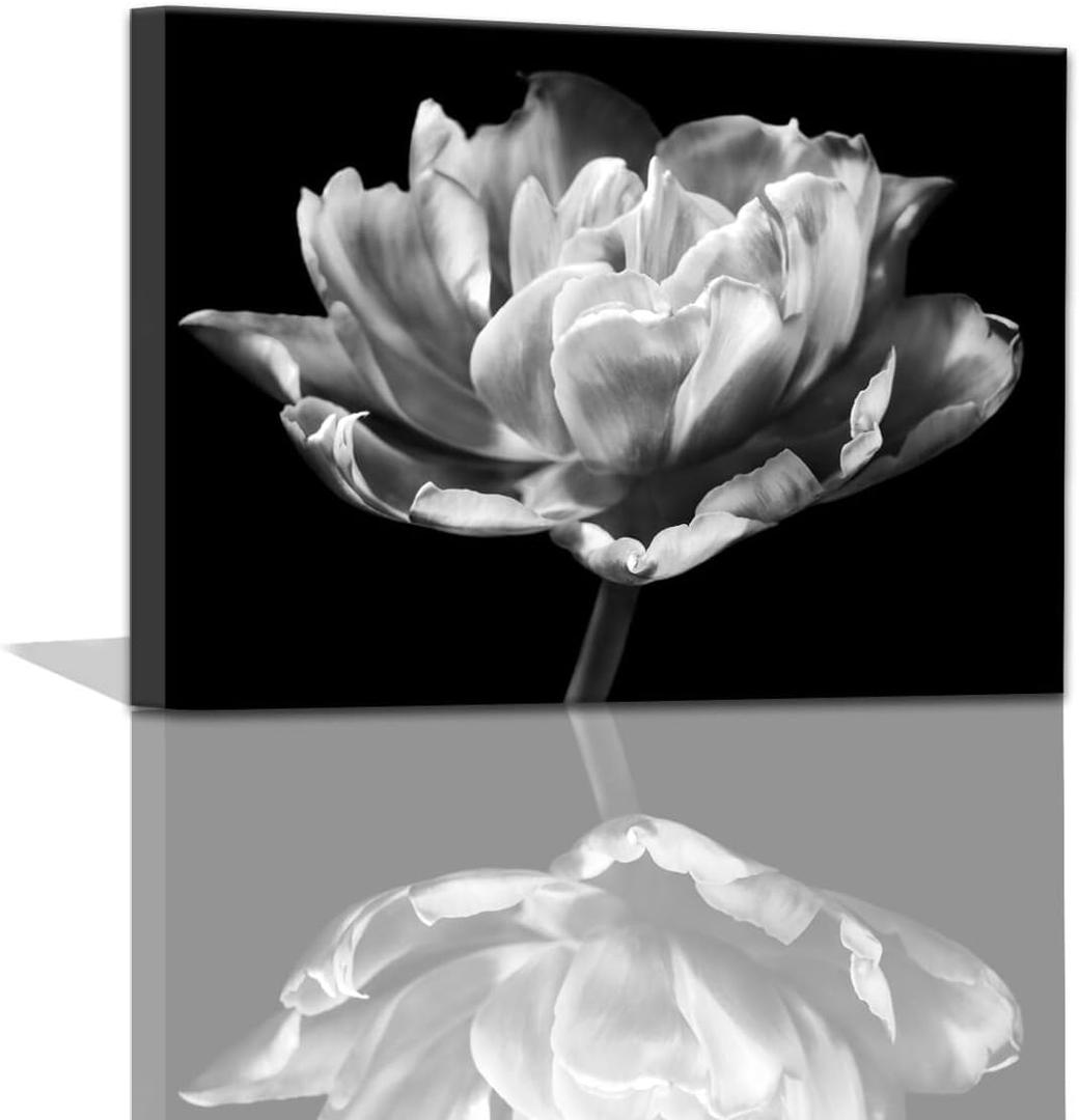 Black and White Wall Art - Modern Wall Decor Bathroom Artwork for Home Wall Floral Painting Wall Art Wall Decor for Bathroom Wall Art for Women Kitchen Pictures Black and White Decor Framed 12x16inch