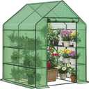 Portable Greenhouse for Outdoors | Walk in Greenhouses Heavy Duty with Durable PE Plant Cover with 3 Tiers of 12 Shelves | Gardening Plant House with Roll-up Zipper Door - 57*57*77 Inches