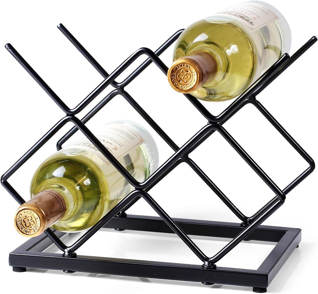 Countertop Wine Rack - 5 Bottle Freestanding Modern Gold Metal Small Wine Rack - Tabletop Wine Holder Stand for Cabinet, Pantry, Wine Bottle Storage