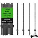 10Pack Fence Posts 4Ft in Bulk, Metal Fence Stakes Black Fencing Pole Heavy Duty T Post for Garden Wire Fencing, Black