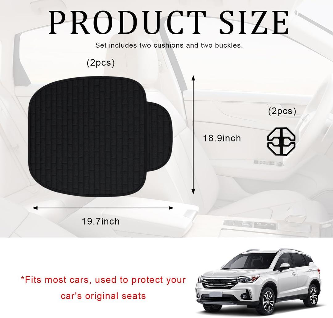 2 PCS Car Front Seat Protector Mats, 18.9"  19.7" Memory Foam Non-Slip Auto Cushion Pad, Breathable & Comfortable Vehicle Seat Protector Cover, Universal Car Accessories (Black)