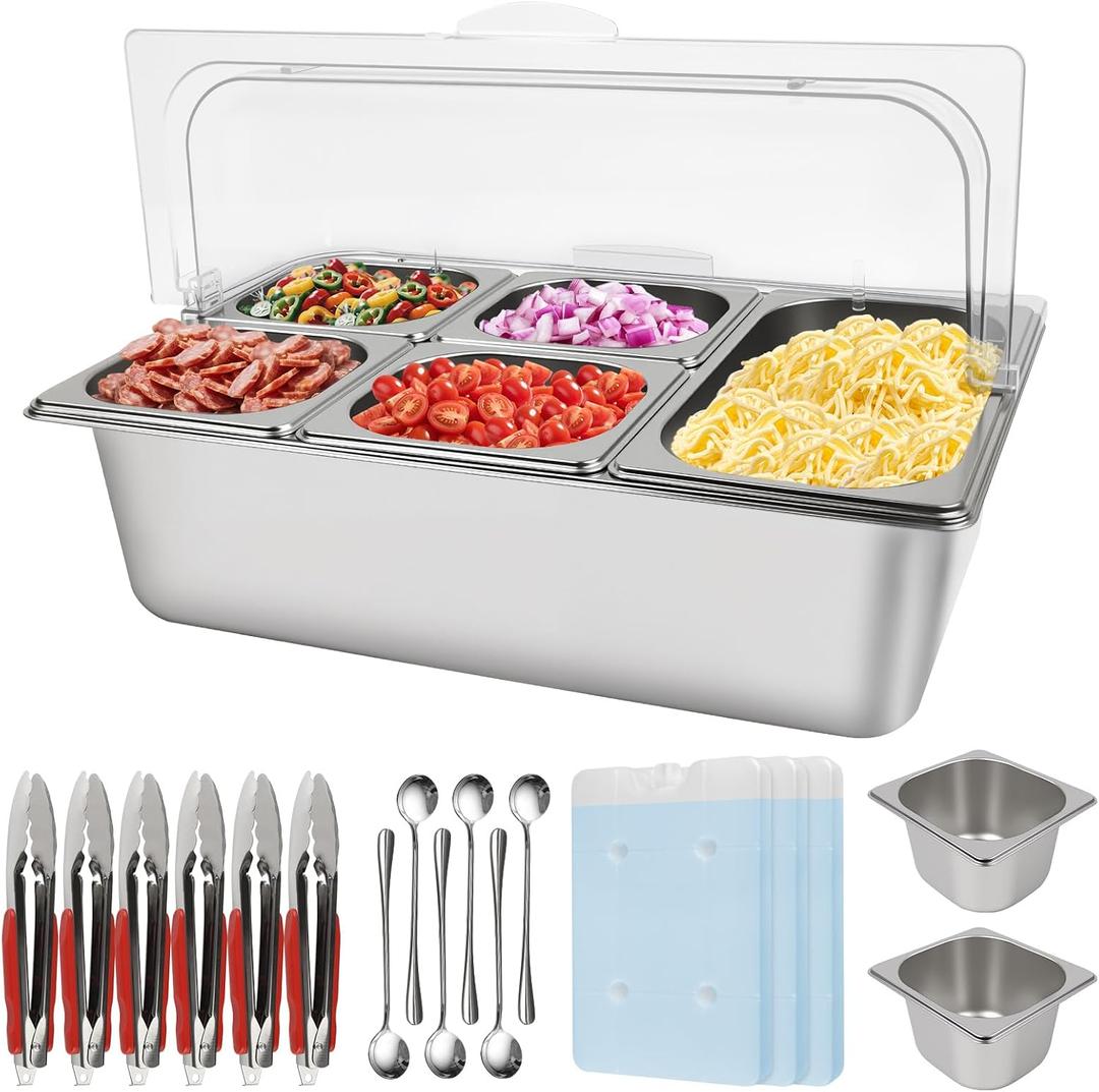 Kalolary 7 Grids Stainless Steel Topping Containers with Flip Lids