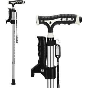 Hold 440 Lbs Walking Cane for Men & Women Aluminum Alloy Lightweight Height Adjustable Walking Stick Heavy Duty Foldbale Free Standing Cane with LED for Seniors Adults