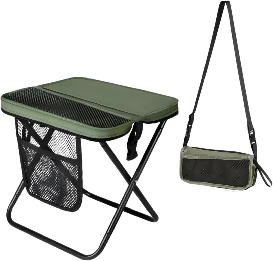 D & D Mart Portable Folding Camping Stool with Storage Pockets, Ultralight Metal Frame Chair for Hiking, Fishing, Outdoor Activities, 11.8x12.2x11.8 Inches, 1.65 lbs, 280 lbs Capacity (Green)