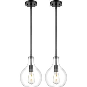 Emak 2 Pack Pendant Lights Kitchen Island, 8 Inch Black Pendant Light Fixtures with Clear Glass, Modern Farmhouse Hanging Lights for Kitchen, Bathroom, Bedroom, Dining Room, PL125-BK-2PK