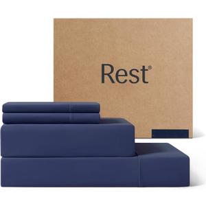 REST Evercool+ Cooling Sheet Set, Full Size, Midnight Blue, Breathable Bed Sheets for Hot Sleeper and Night Sweats, with Pillowcases, with Ionic+ Self-Cleaning Silver Yarn for Sensitive Skin, 4PCS